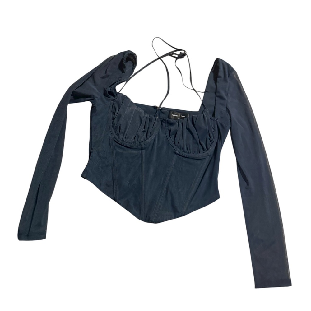 White Fox Navy Corset Halter long sleeve Top - Picture 4 of 6